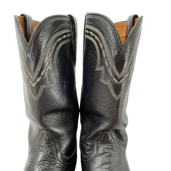 Lucchese 2000 Men Black Leather Western Cowboy Boots Roper T0010 - Sz 10 D - Picture 6 of 13